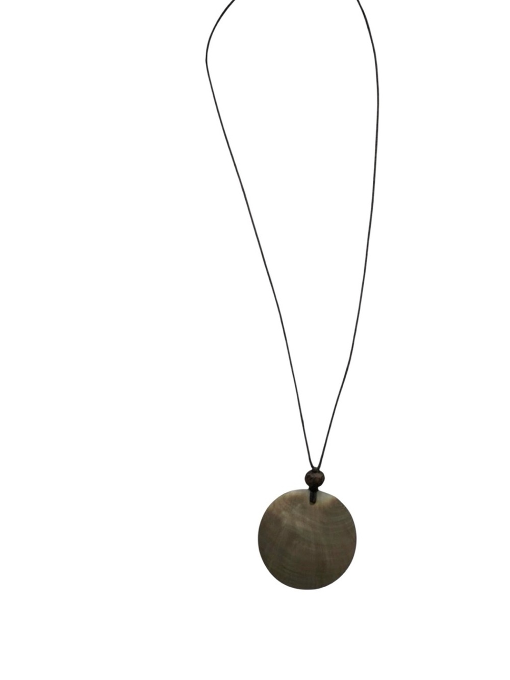 Round Metal Pearl Pendant Necklace on Black Cord - Bronze-Tone
